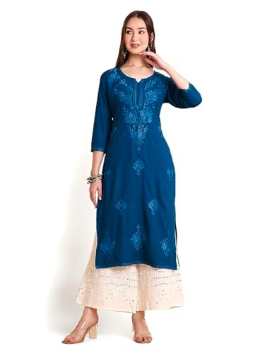 Rayon Straight Lucknowi Chikankari Ethnic Wear Kurta for Women