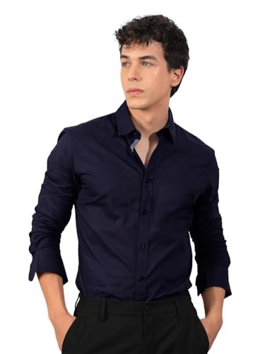 Mens Cotton Blend Regular Fit Long Sleeve Button Down White Shirt for Men Collared Casual Formal Soild Shirt