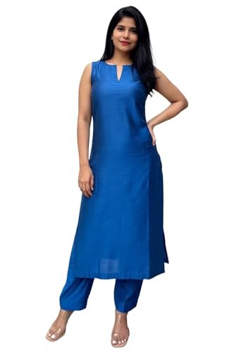 Designer Women’s Rayon Viscose Straight Solid Kurta with Palazzo Set | Sleeveless Ethnic Wear | Comfortable Two Piece Outfit for Office, Casual & Daily Use