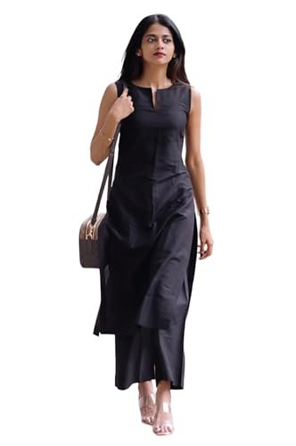 Designer Women’s Rayon Viscose Straight Solid Kurta with Palazzo Set | Sleeveless Ethnic Wear | Comfortable Two Piece Outfit for Office, Casual & Daily Use