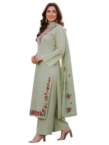 Designer Kurta Sets for Women Viscose Blend Embroidered | Kurta Palazzo Dupatta Set | Designer Kurti Set for Women | V Neck Full Sleeve Ethnic Suit | Indian Kurta Outfit with