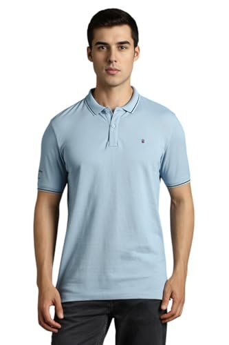 Men's Slim Fit Single-Tuck Pique Stylized Sleeve Print and Contrast Tipping Half Sleeve Solid Cotton Polo Tshirt