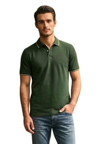 Men's Slim Fit Single-Tuck Pique Stylized Sleeve Print and Contrast Tipping Half Sleeve Solid Cotton Polo Tshirt