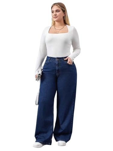Women's Plus Size Straight Fit High Waist Wide Leg Jeans for Stylish Trendy Look