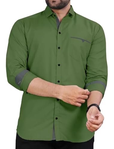 Men's Regular Fit Solid Soft Touch Cotton Casual Shirt with Pocket Design with Spread Collar & Full Sleeves (Available in Plus Size)