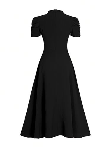 Girl's & Women's Solid Color V-Neck A-Line Maxi Dress for Women | New Year Party Outfit | Waist Cinched Puff Sleeve Western | Elegant Casual Wear (Dress 246) - Image 6