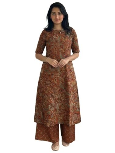 Designer Women's Viscose Blend Straight Printed Kurta with Palazzo | Elbow Length Sleeve Kurti Set | Close Neck with Back Slit | Soft Comfortable Fabric | 2 Piece Outfit