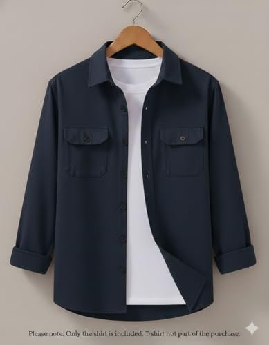 Men's Black Casual Shirt, Long Sleeve, Dual Chest Pockets, Button-Down Collar - Image 2