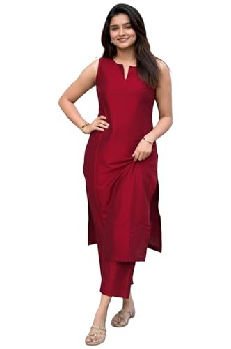 Designer Women’s Rayon Viscose Straight Solid Kurta with Palazzo Set | Sleeveless Ethnic Wear | Comfortable Two Piece Outfit for Office, Casual & Daily Use