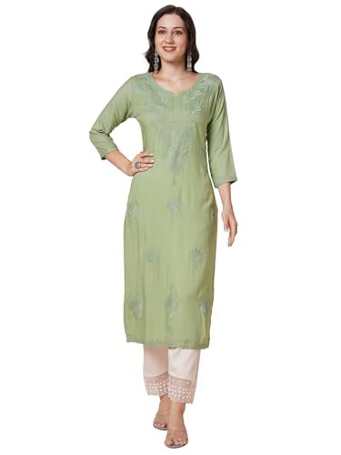 Rayon Straight Lucknowi Chikankari Ethnic Wear Kurta for Women