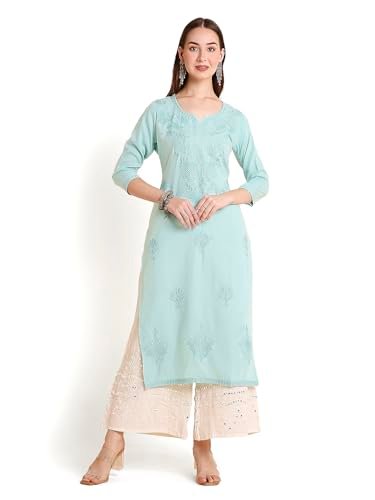 Rayon Straight Lucknowi Chikankari Ethnic Wear Kurta for Women