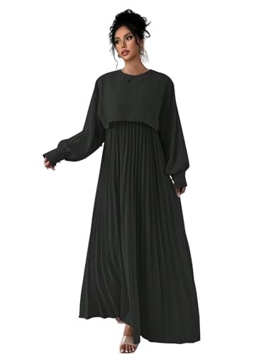 Dress for Women || Women’s Solid Pleated Maxi Dress || Modest Long Sleeve Loose Fit Flowy Gown for Casual, Office & Brunch || Lightweight Comfortable Western Outfit (T-L-17-1