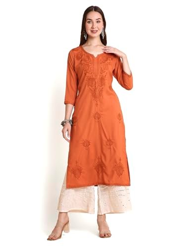 Rayon Straight Lucknowi Chikankari Ethnic Wear Kurta for Women
