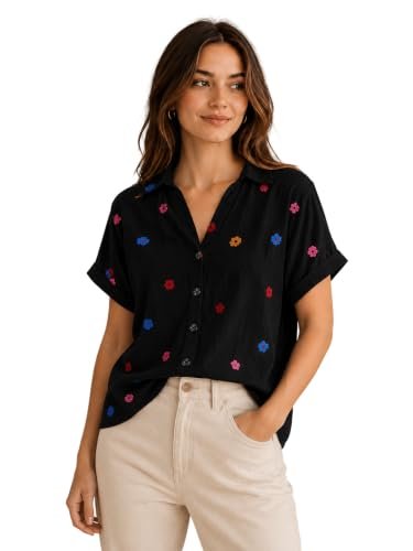 Women's Floral Embroidered Shirt||Elegant Short Sleeve Shirts for Casual & Office Wear | Stylish Summer Button-Down Shirt for Girls & Women| Women Top's || Shirt for Womens