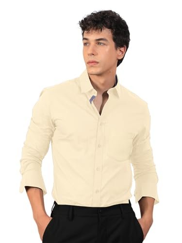 Mens Cotton Blend Regular Fit Long Sleeve Button Down White Shirt for Men Collared Casual Formal Soild Shirt