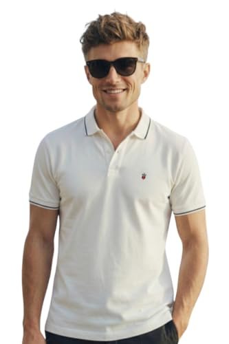 Men's Slim Fit Single-Tuck Pique Stylized Sleeve Print and Contrast Tipping Half Sleeve Solid Cotton Polo Tshirt