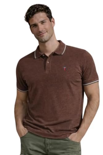 Men's Slim Fit Single-Tuck Pique Stylized Sleeve Print and Contrast Tipping Half Sleeve Solid Cotton Polo Tshirt