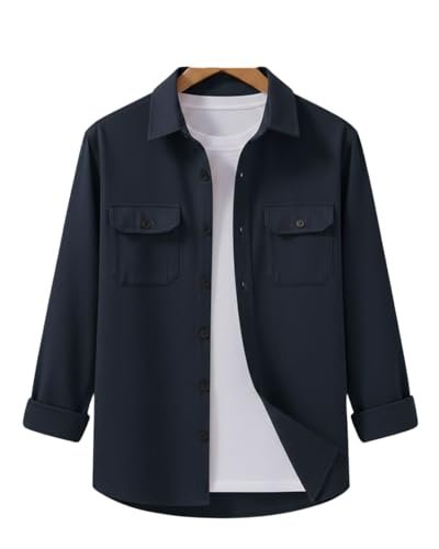 Men's Black Casual Shirt, Long Sleeve, Dual Chest Pockets, Button-Down Collar