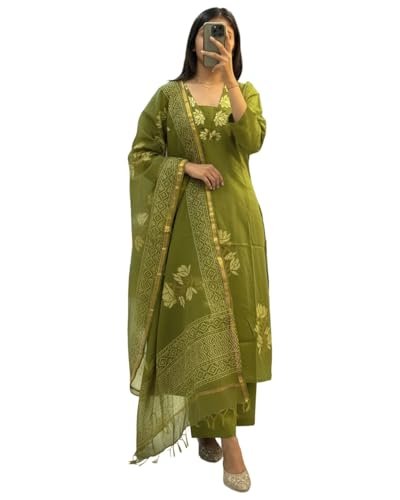 Designer Women's Rayon Viscose Straight fit Printed Embroidered Kurta with Pant & Dupatta | Ethnic Kurta Set for Women | Daily, Office & Festive Traditional