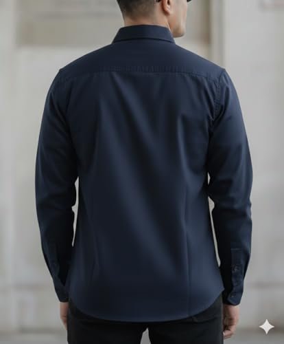 Men's Black Casual Shirt, Long Sleeve, Dual Chest Pockets, Button-Down Collar - Image 4