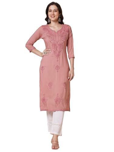 Rayon Straight Lucknowi Chikankari Ethnic Wear Kurta for Women