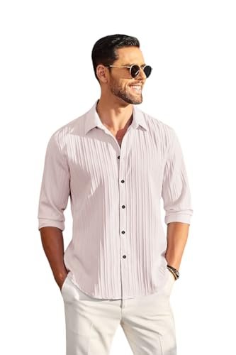 Men's Casual Button Down Shirts Long Sleeve Linen Shirt Fashion Textured Beach Summer Shirt - Image 5