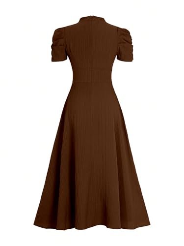 Girl's & Women's Solid Color V-Neck A-Line Maxi Dress for Women | New Year Party Outfit | Waist Cinched Puff Sleeve Western | Elegant Casual Wear (Dress 246) - Image 6