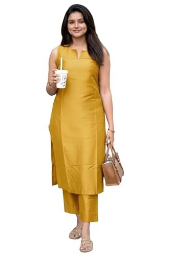 Designer Women’s Rayon Viscose Straight Solid Kurta with Palazzo Set | Sleeveless Ethnic Wear | Comfortable Two Piece Outfit for Office, Casual & Daily Use