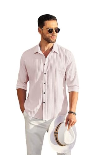 Men's Casual Button Down Shirts Long Sleeve Linen Shirt Fashion Textured Beach Summer Shirt - Image 3