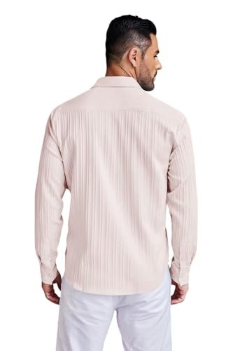 Men's Casual Button Down Shirts Long Sleeve Linen Shirt Fashion Textured Beach Summer Shirt - Image 4