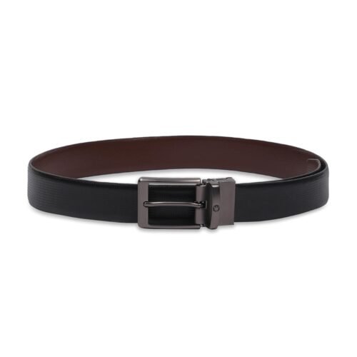 Men's 100% Italian Leather Matt Gun Metal Buckle Formal Reversible Belt