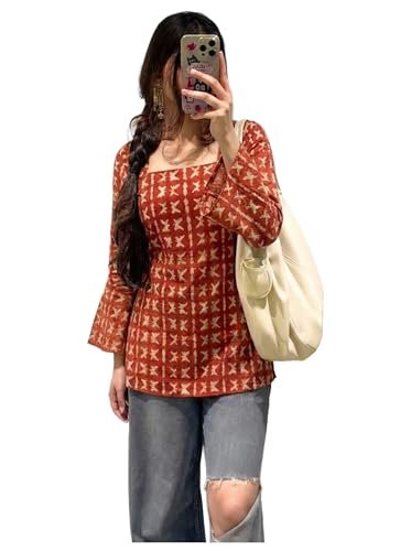 Designer Women’s Viscose Blend Printed Short Kurti | Straight Fit Casual Ethnic Top | Square Neck Full Sleeve Kurta Office College
