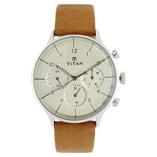 On Trend Quartz Multifunction Beige Dial Tan Leather Strap Watch for Men - NT90102SL01 - Image 2