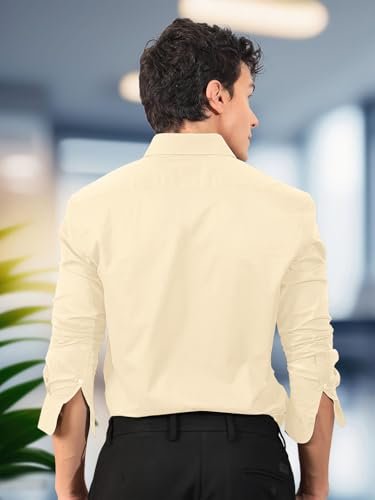 Mens Cotton Blend Regular Fit Long Sleeve Button Down White Shirt for Men Collared Casual Formal Soild Shirt - Image 2