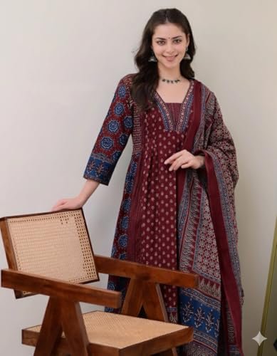 Women's Rayon Printed Anarkali Kurta and Pant with Dupatta Set - Image 3