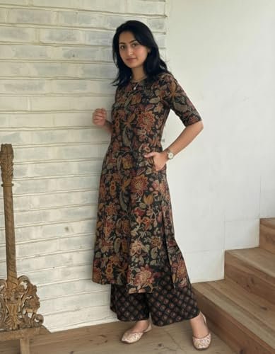 Designer Women's Viscose Blend Straight Printed Kurta with Palazzo | Elbow Length Sleeve Kurti Set | Close Neck with Back Slit | Soft Comfortable Fabric | 2 Piece Outfit - Image 3