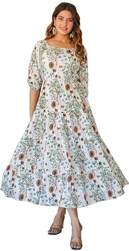 Yash Gallery Women's Rayon Floral Printed Tiered Style Maxi Dress