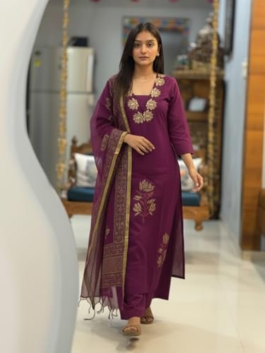 Designer Women's Rayon Viscose Straight fit Printed Embroidered Kurta with Pant & Dupatta | Ethnic Kurta Set for Women | Daily, Office & Festive Traditional - Image 4