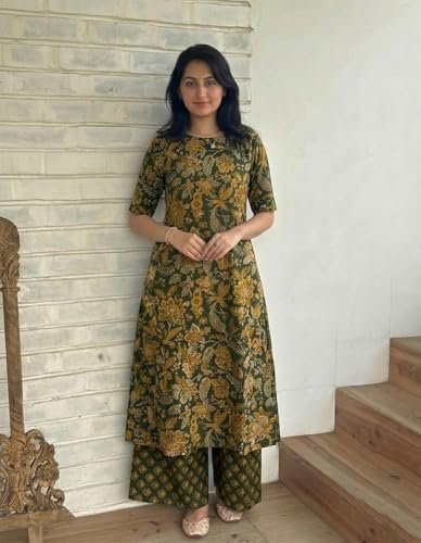 Designer Women's Viscose Blend Straight Printed Kurta with Palazzo | Elbow Length Sleeve Kurti Set | Close Neck with Back Slit | Soft Comfortable Fabric | 2 Piece Outfit - Image 6
