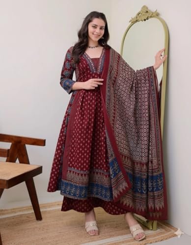 Women's Rayon Printed Anarkali Kurta and Pant with Dupatta Set - Image 4