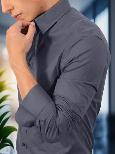 Mens Cotton Blend Regular Fit Long Sleeve Button Down White Shirt for Men Collared Casual Formal Soild Shirt - Image 5