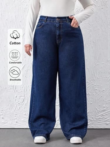 Women's Plus Size Straight Fit High Waist Wide Leg Jeans for Stylish Trendy Look - Image 3