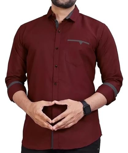 Men's Regular Fit Solid Soft Touch Cotton Casual Shirt with Pocket Design with Spread Collar & Full Sleeves (Available in Plus Size)