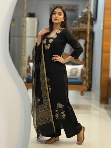 Designer Women's Rayon Viscose Straight fit Printed Embroidered Kurta with Pant & Dupatta | Ethnic Kurta Set for Women | Daily, Office & Festive Traditional - Image 3