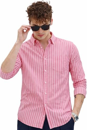 U TURN Men's Casual Printed Striped Stylish Latest Formal Plus Size Shirt for Men | Cotton Mix 220 GSM