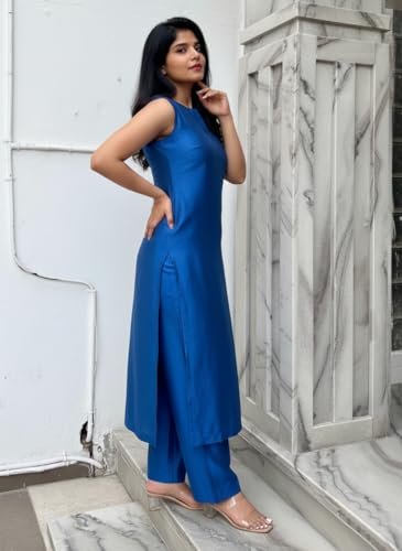 Designer Women’s Rayon Viscose Straight Solid Kurta with Palazzo Set | Sleeveless Ethnic Wear | Comfortable Two Piece Outfit for Office, Casual & Daily Use - Image 3