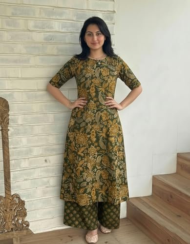 Designer Women's Viscose Blend Straight Printed Kurta with Palazzo | Elbow Length Sleeve Kurti Set | Close Neck with Back Slit | Soft Comfortable Fabric | 2 Piece Outfit - Image 4