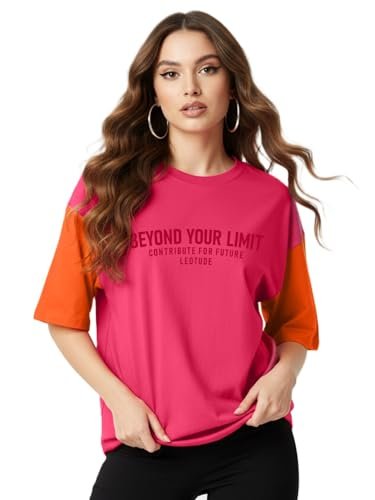 Half Sleeve Cottonblend Oversized Tshirt for Women, Round Neck