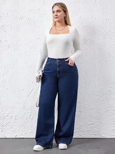 Women's Plus Size Straight Fit High Waist Wide Leg Jeans for Stylish Trendy Look - Image 2