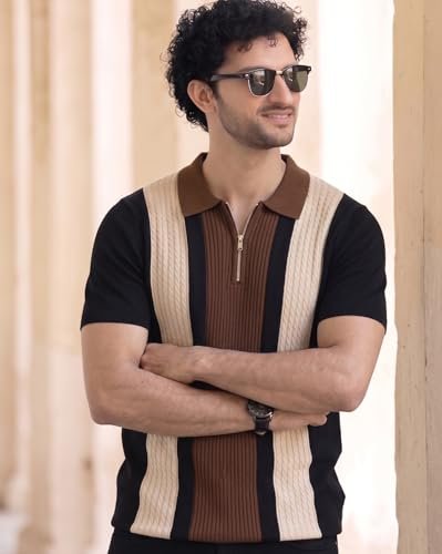 Men's Zip Collar Polo Tshirt | Cotton Rich Material | Half Sleeves | Modern Knit Panel Work | Regular Fit - Image 4